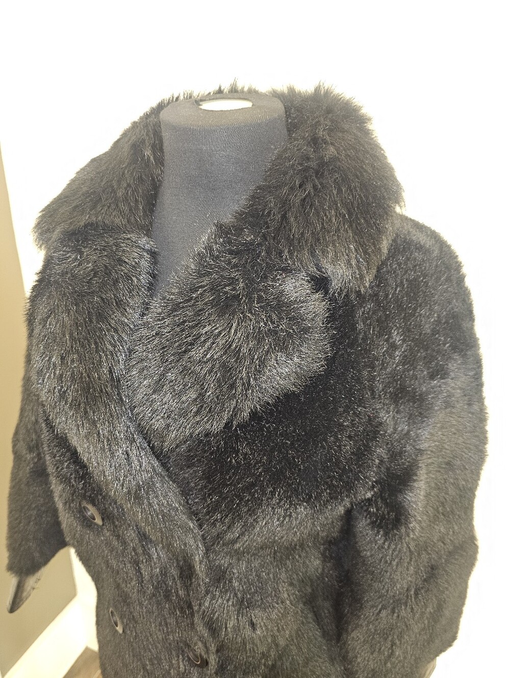 Black Double Breasted Fur & Imported Sheepskin Leather Jacket - Picture 9 of 11